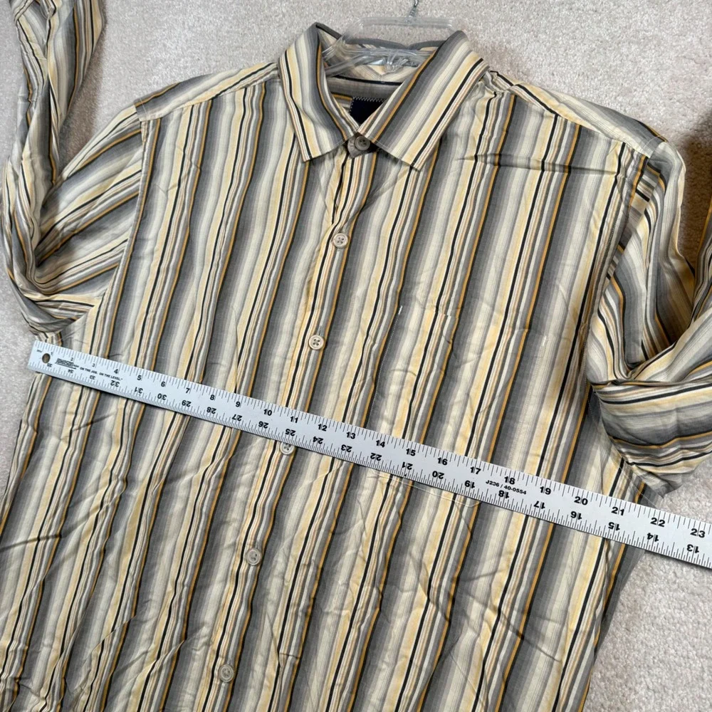 Tommy Bahama Button Down Shirt Mens Medium Grey Yellow‎ Striped Pima Cotton